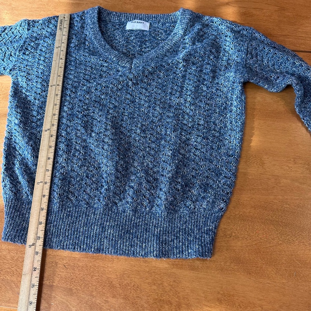 Old Navy V-Neck Pointelle Sweater Women S‎ Spacedye Chevron Open Knit Minimalist - Picture 9 of 9